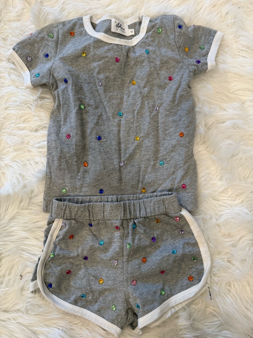 Gray Gemstone Embellished Tee & Shorts Set